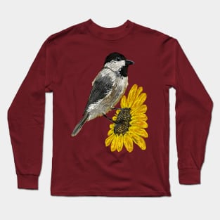 Summertime Sunflower With A Chickadee Long Sleeve T-Shirt